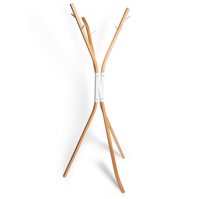 free standing coat rack from ashwood with white metal middle part 6 hangers