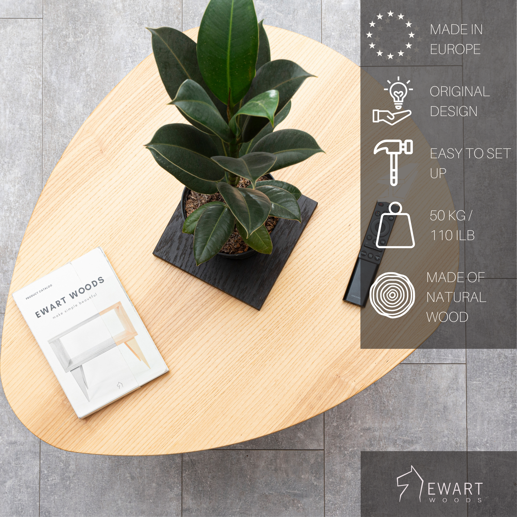 Small round coffee table in bright setting with thoughtful design