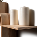 Wooden shelf with asymmetrical shape with open space for decor
