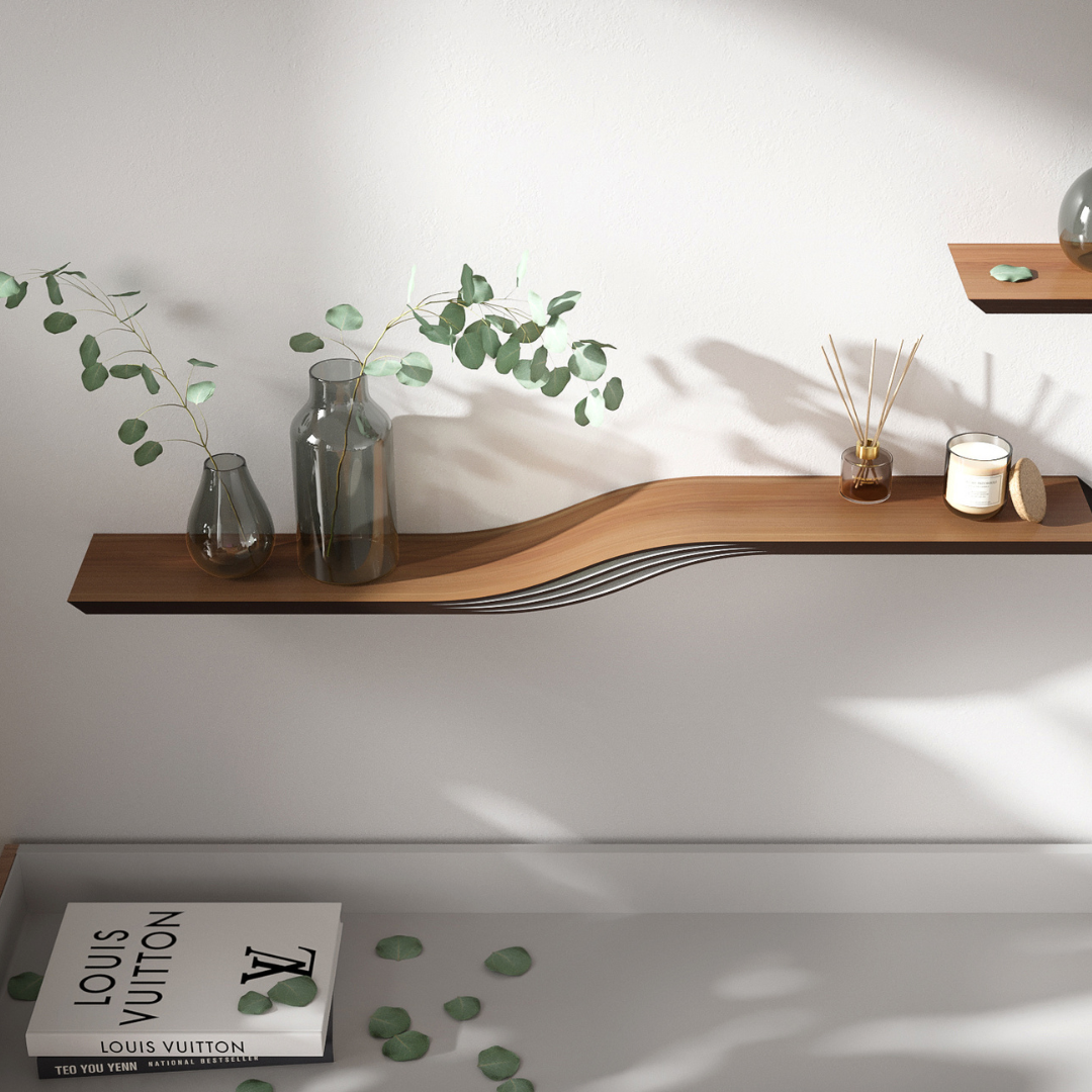 Wooden floating wall hanging shelf wave