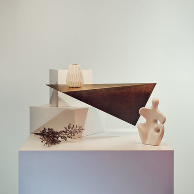 Wall mounted metal floating brass shelf in geometric shape
