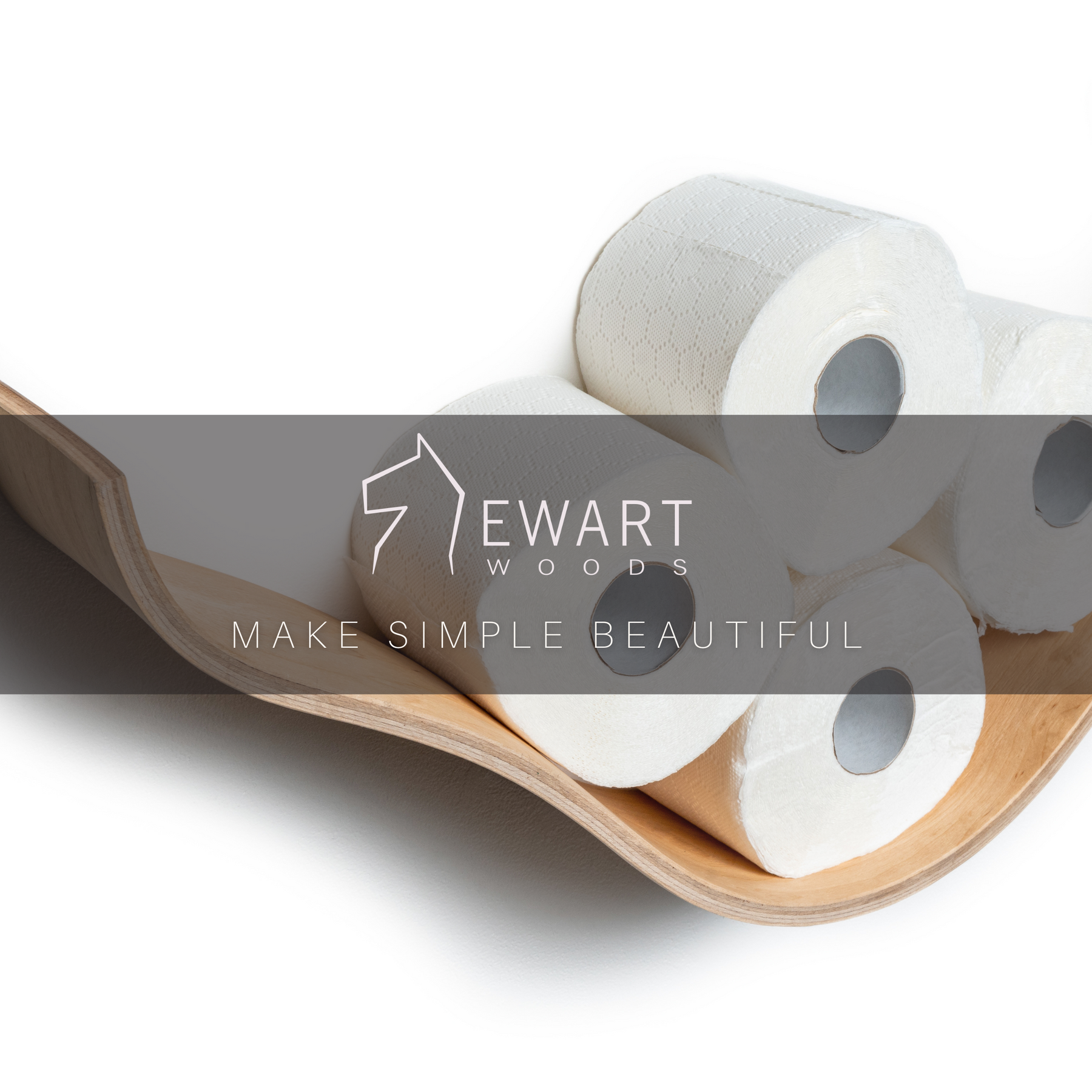 Ash wooden shelf with a cloud-like, curved design holding rolls of toilet paper. The image features the &