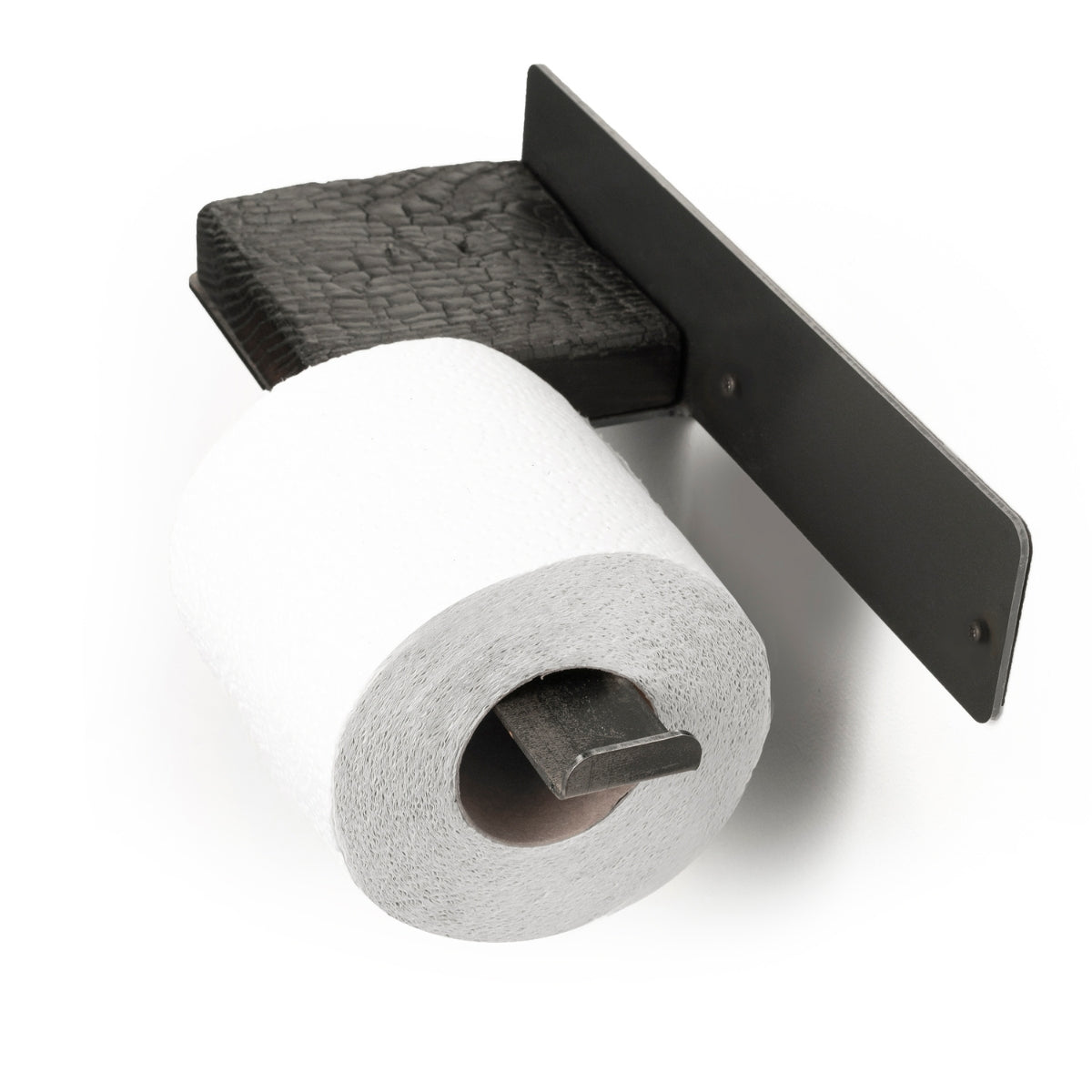 Luuuuucky Industrial Toilet Paper Holder With Wood Shelf - Rustic Wall Mounted TP Roll Hanger (Black)
