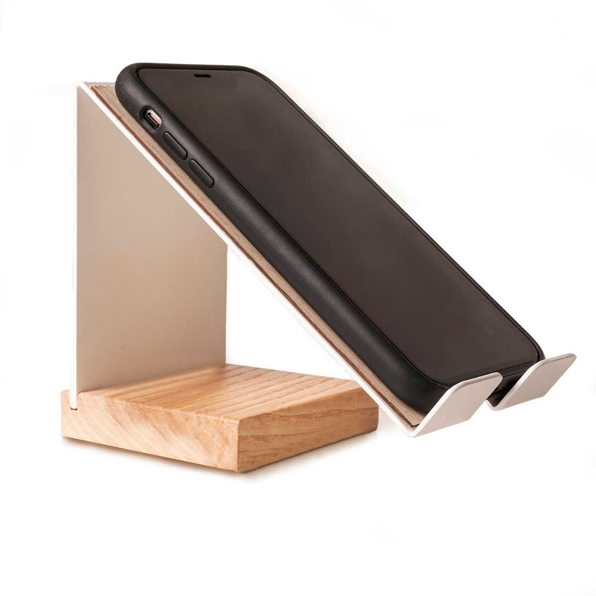 Cell phone stand metal wood base – EWD
