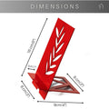 Red metal phone holder with leaf cutout design, displayed with labeled dimensions including 16 cm height and 9 cm base width.