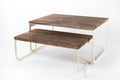 Wooden two-tier tray with light-colored metal legs, set against a white background.