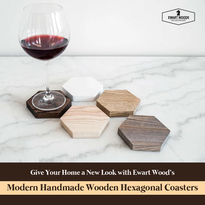 Dale a tu hogar un nuevo aspecto con los posavasos hexagonales de madera hechos a mano modernos de Ewart Wood