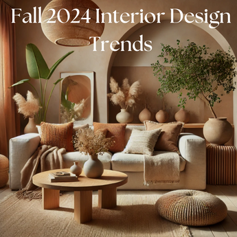Fall 2024 interior design trends with minimalism, bold tones,, green shelves