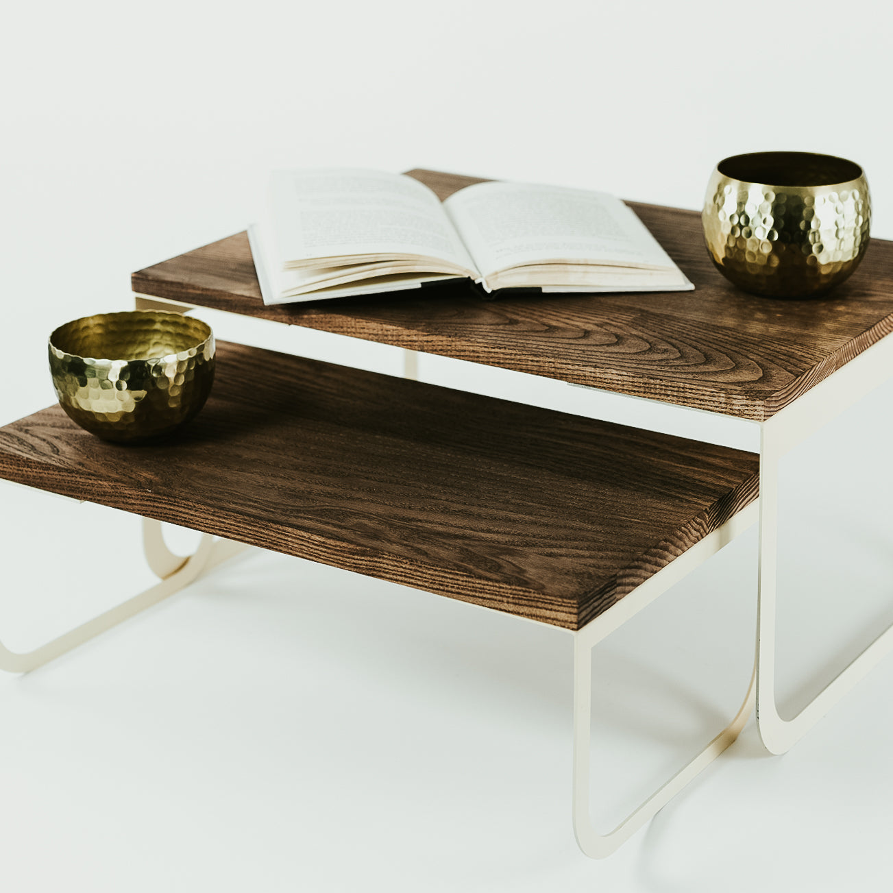 serving tray from wood with metal legs dark brown