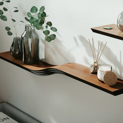 floating wall shelf wooden brass