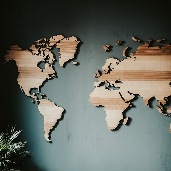 Wall decor big wooden world map