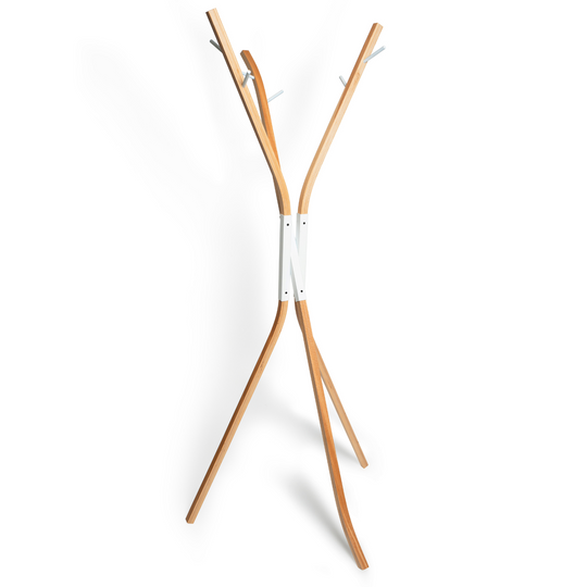 free standing coat rack from ashwood with white metal middle part 6 hangers