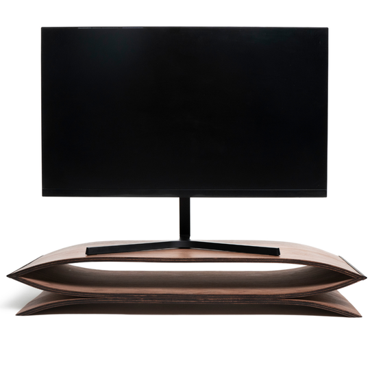 Front look of wooden monitor stand for desk 