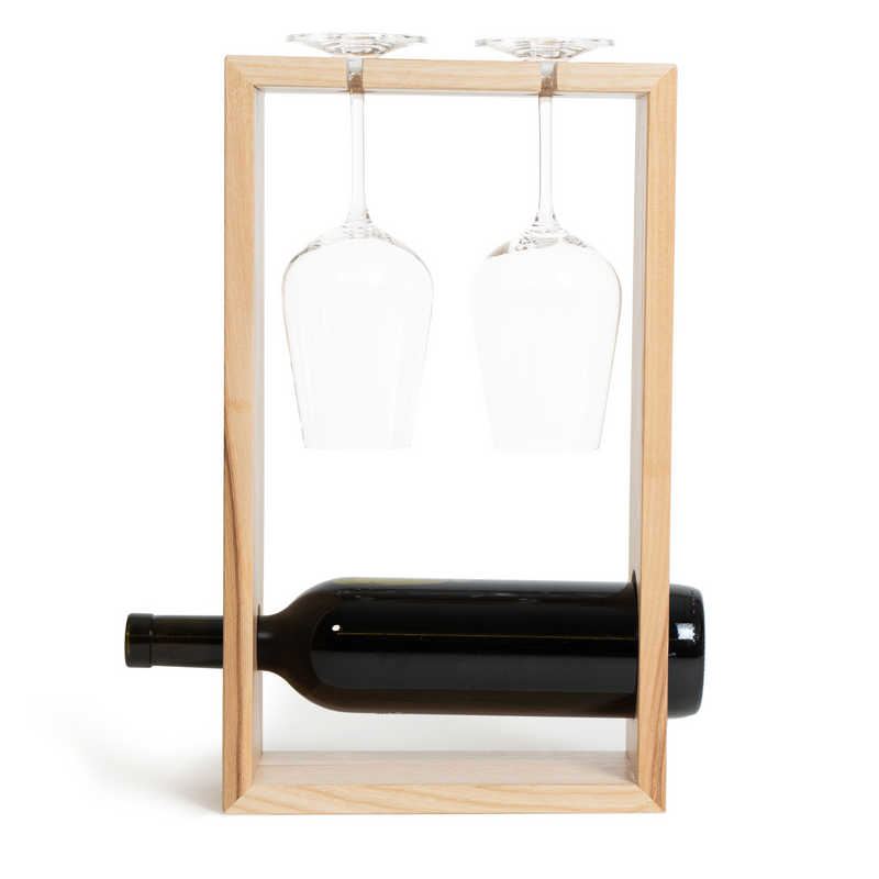Wooden wine and glass holder box countertop wine bottle storage gift
