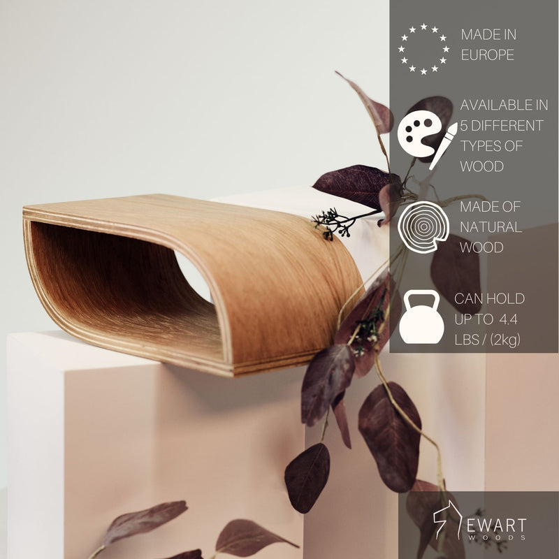 Small wooden Loop set of 3 floating wall shelves for decor plant display