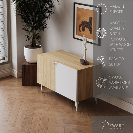 Unique buffet cabinet with storage in ash wood finish