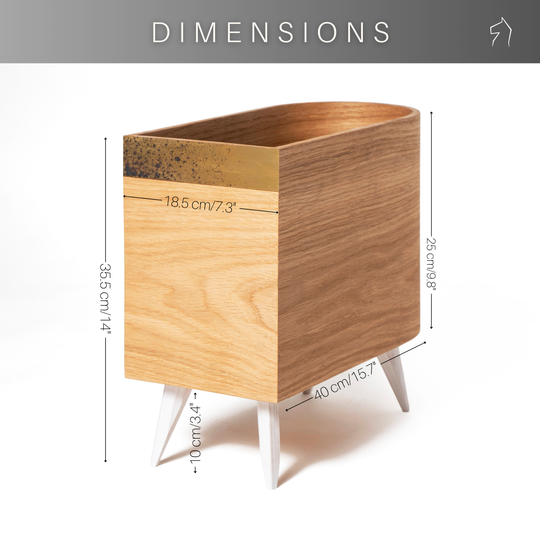 Vinyl record storage with brass detail dimensions