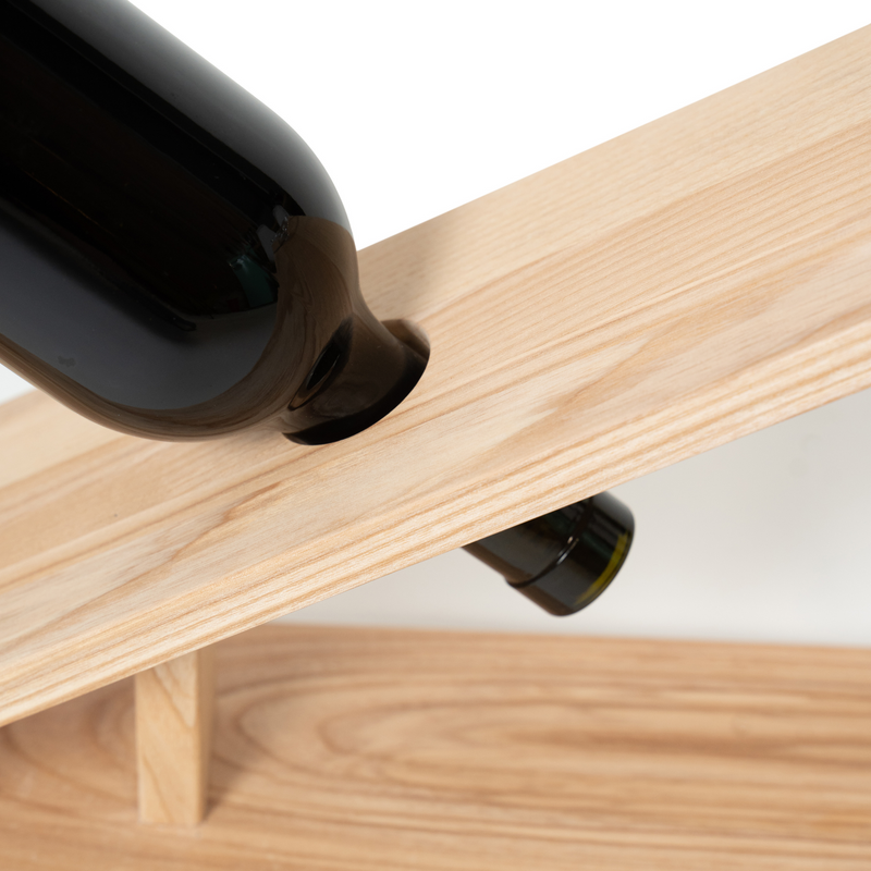 Small wooden V type wine holder glass slot detail countertop