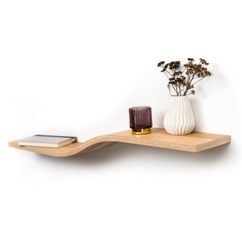 Simple wooden floating shelf in ash wood finish