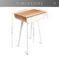 Dimensions for wooden nightstand with brass design
