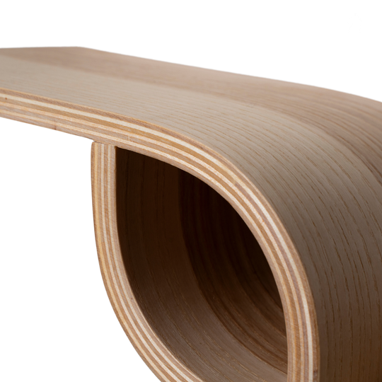 Curve details of wooden decorative floating shelf in ash color