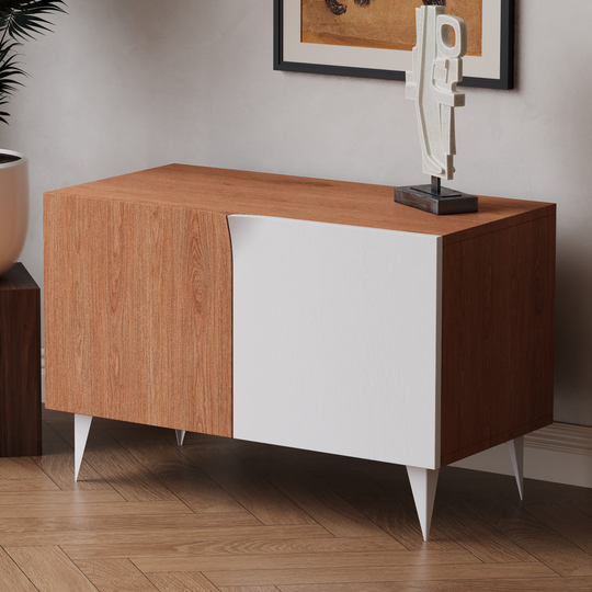 Unique buffet cabinet with storage in cherry wood finish