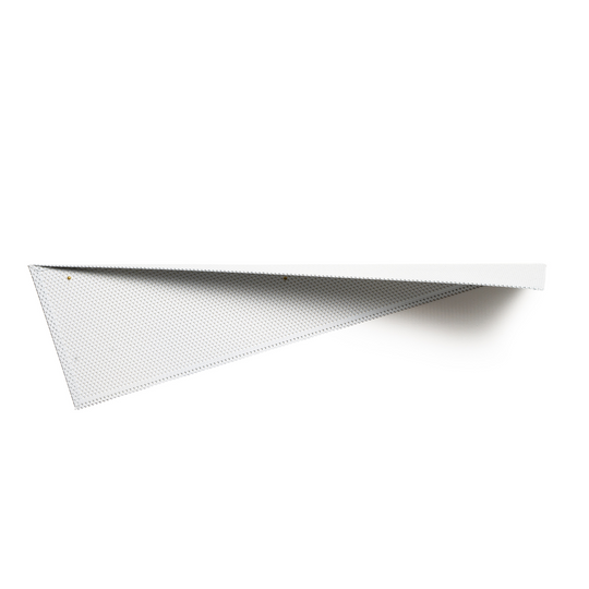 Perforated wall shelf with a triangular design, offering a sleek and functional solution for modern storage and decor.