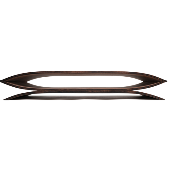 Front look of wooden monitor stand for desk in walnut color