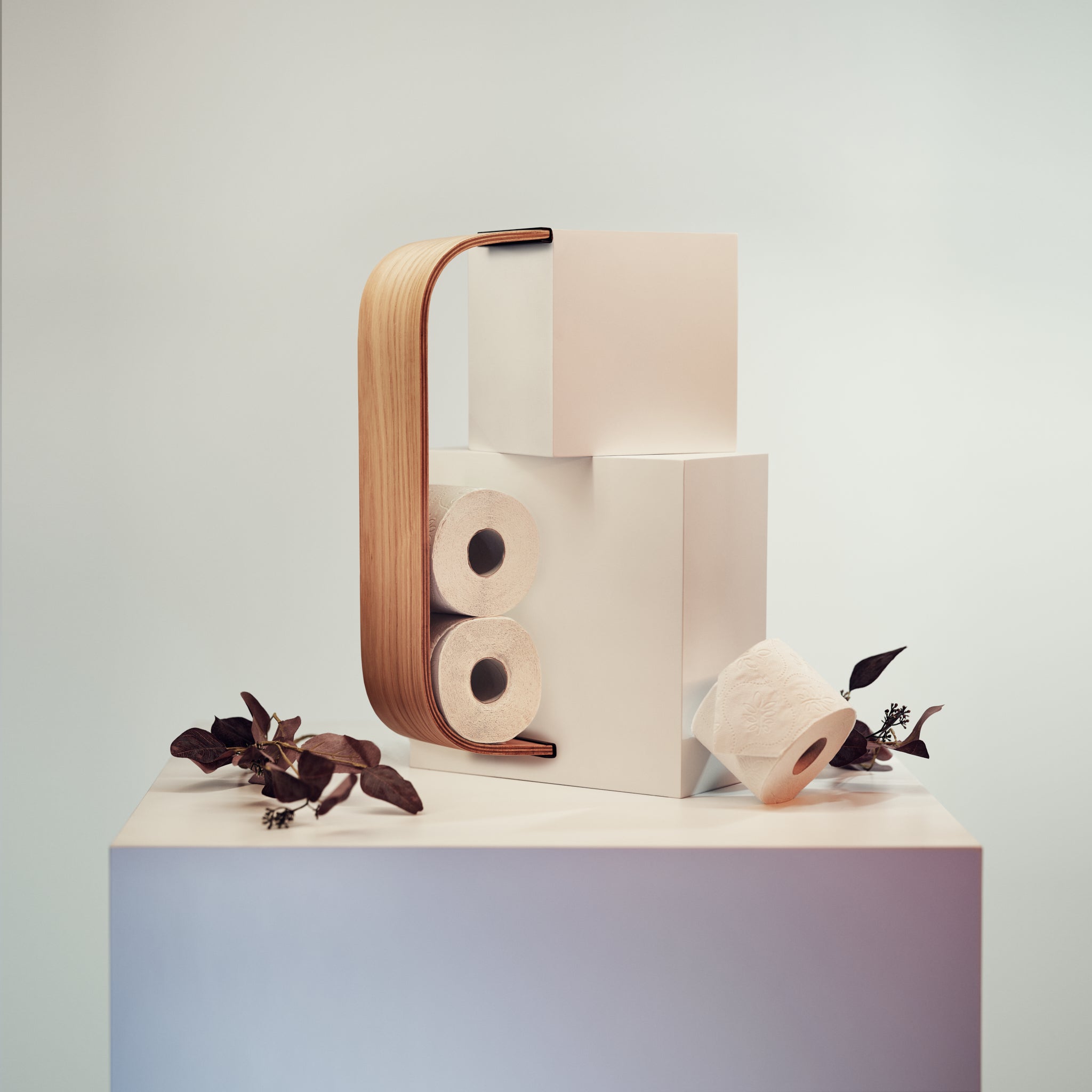 Wooden floating toilet roll holder in ash color