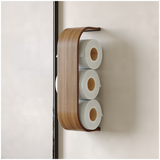 Wooden thin toilet paper roll holder design close-up