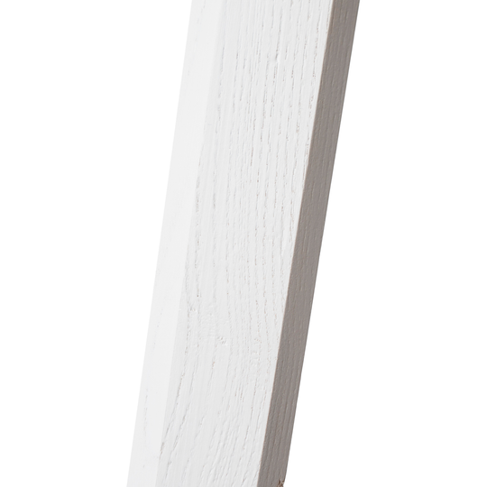 Close-up of white wooden legs from wooden rectangular nightstand 