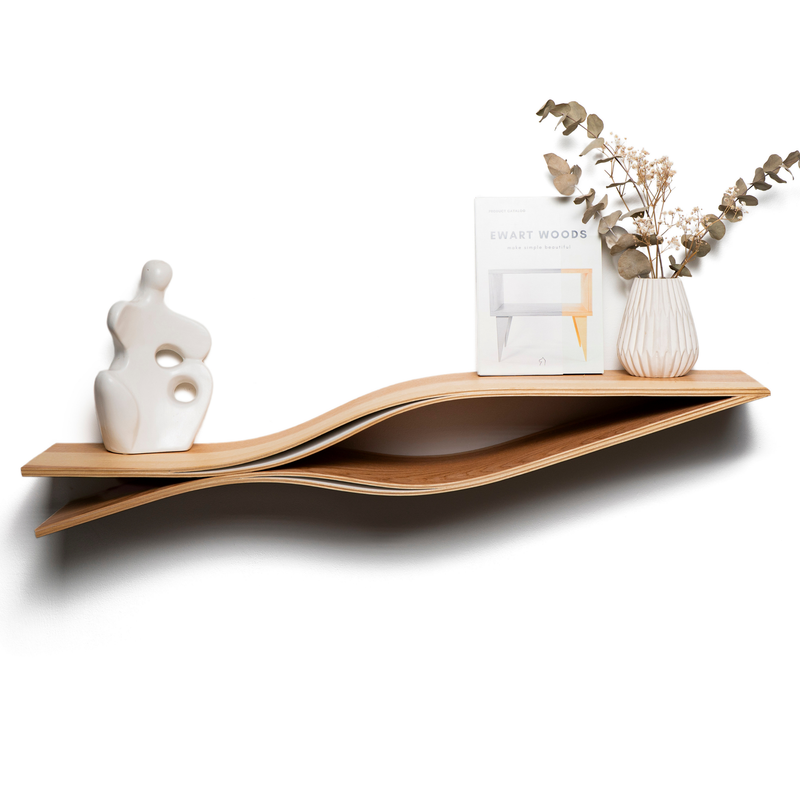 Unique wooden floating wall shelf in fish form 