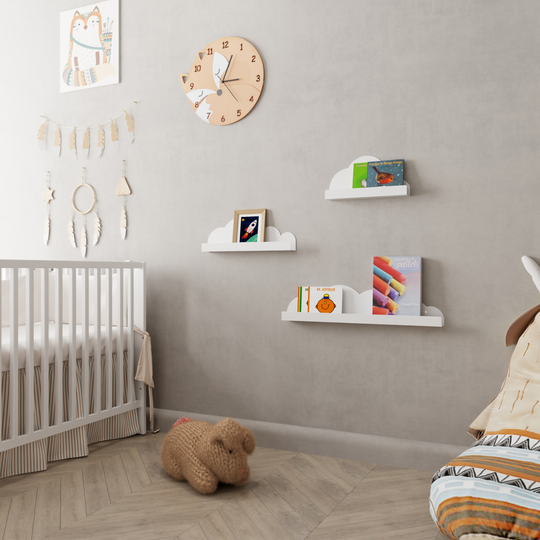Childrens wall mounted metal cloud bookshelves in white