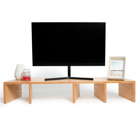 Wooden monitor stand with compartments