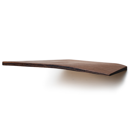 Wooden wall-mounted corner shelf with curved edge design