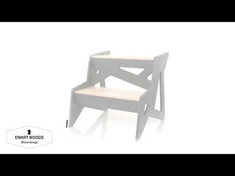 Wood step stool with geometric cutouts for children and adults