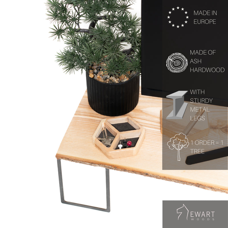 Wooden monitor stand with manufacturer specifics