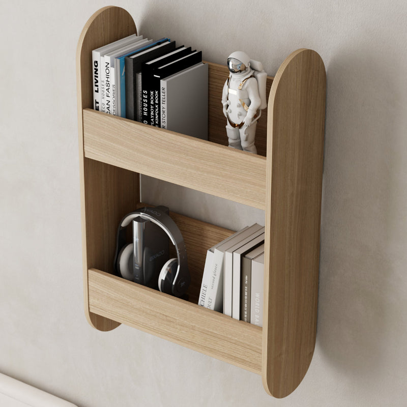 Children's wooden nursery bookshelf with two tiers