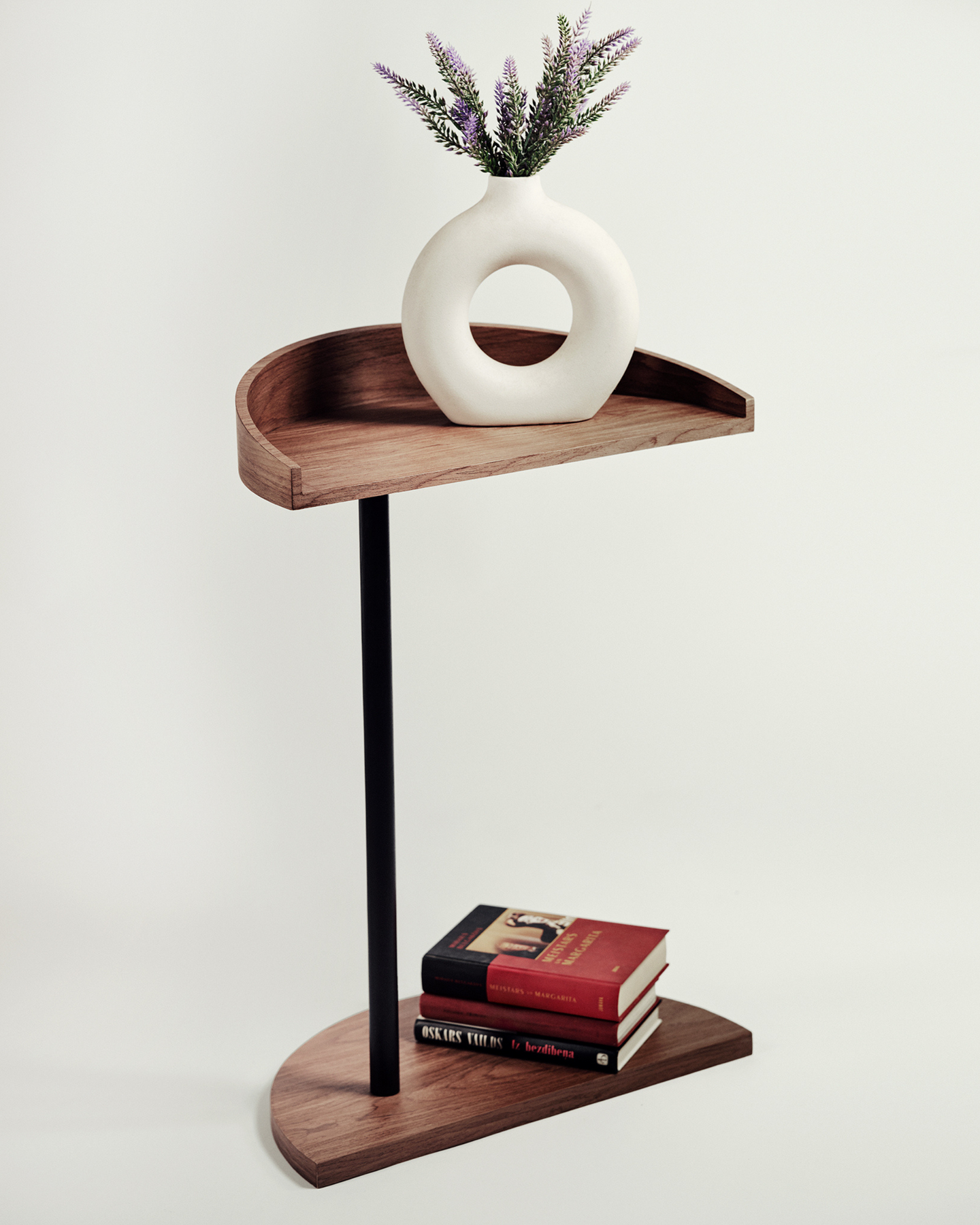 Small living room space modern wooden coffee side table in walnut color