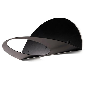 Matte black, semi-circular metal wall planter with a minimalist design and concealed mounting screws.
