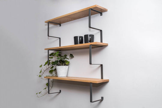 Wooden wall shelf with metal construction - EWART WOODS