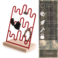 Red wave-patterned jewelry stand with a wooden base, showcasing earrings and bracelets, made of high-quality steel, available in six colors, and holds up to 2 lbs (1 kg).
