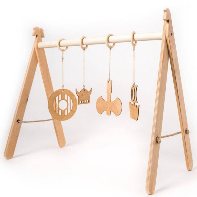 Wooden baby play gym Viking theme infant activity arch birch plywood