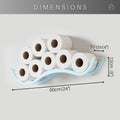 Toilet paper holder with a wave design, displaying eight rolls of toilet paper. The dimensions are shown: 60 cm (24") in width, 12 cm (5") in height, and 10 cm (4") in depth