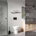 Modern bathroom with a wall-mounted wooden toilet paper holder, labeled made in Europe, for 11.5 cm rolls, natural wood, easy to set up, Ewart Woods logo.